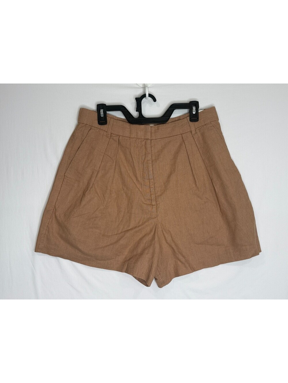 Abercrombie & Fitch Women's L Linen Pleated Shorts High Rise Tailored Tan NWT